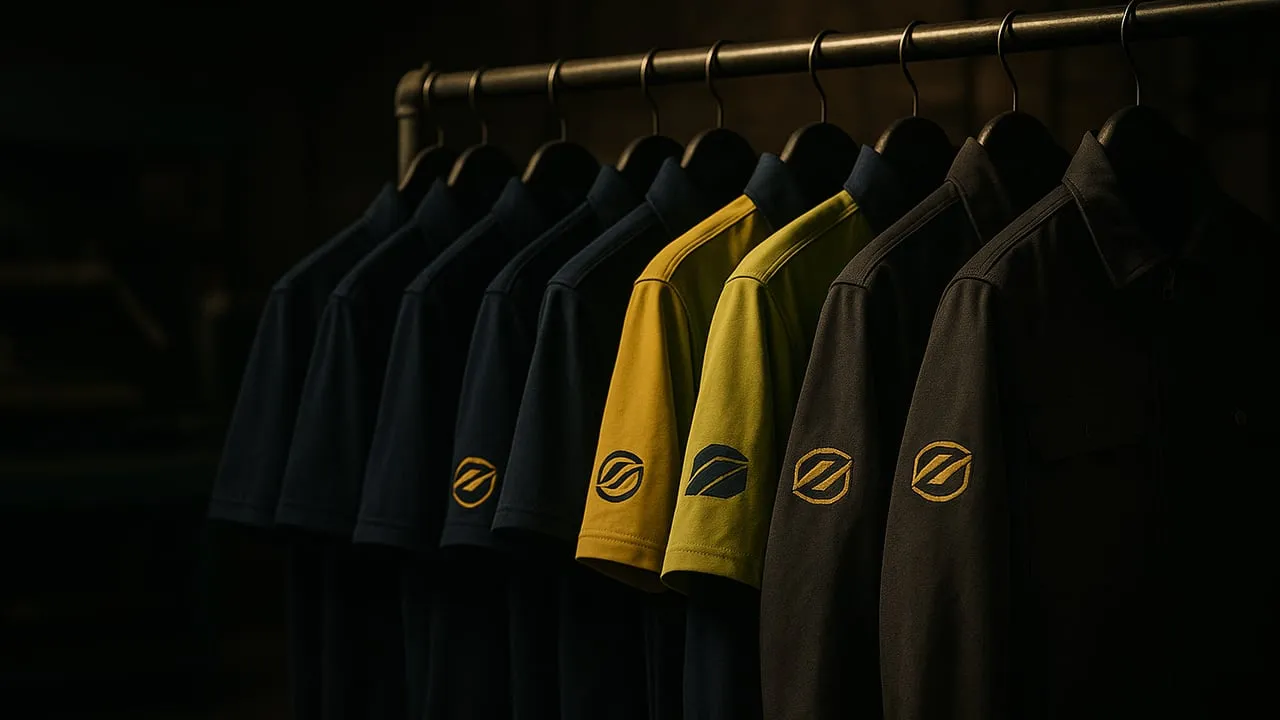 A team in branded apparel and embroidered workwear.